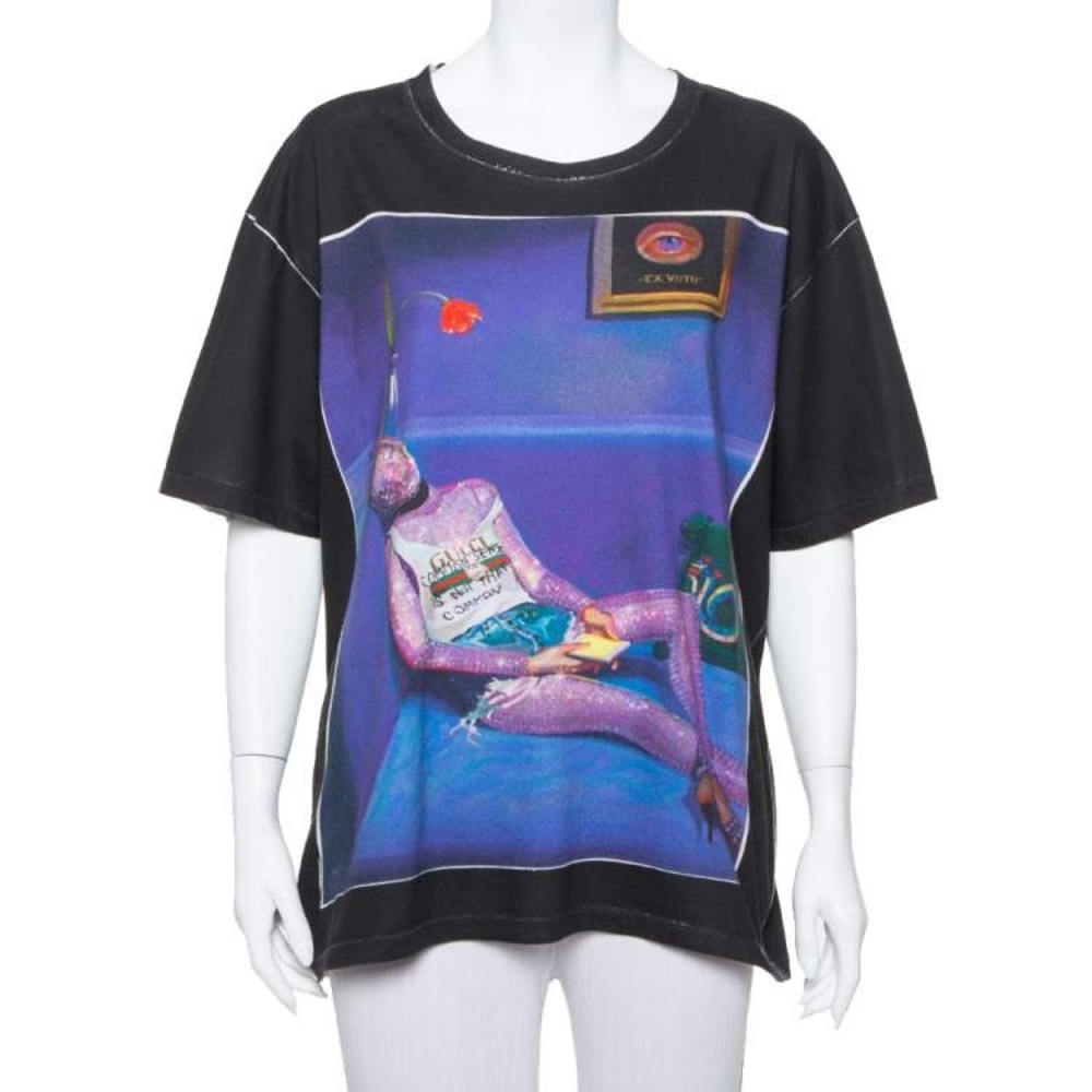 Gucci Black Ignasi Monreal Print Cotton Crew Neck T Shirt